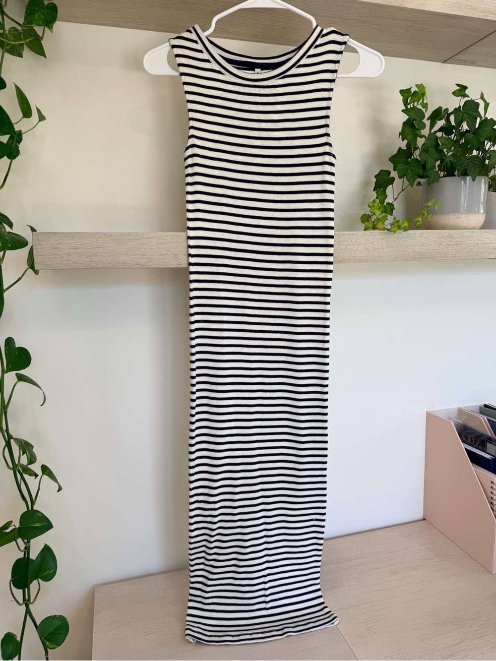 Black and White Striped Sleeveless Maxi Skirt
